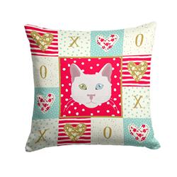 14 x 3 x 14 in. Khao Manee Cat Love Fabric Decorative Pillow