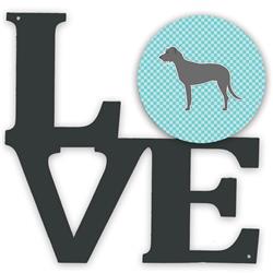 11.5 x 11.75 in. Irish Wolfhound Checkerboard Blue Metal Artwork Love Wall Decor