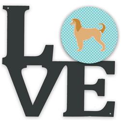 11.5 x 11.75 in. Afghan Hound Checkerboard Blue Metal Artwork Love Wall Decor