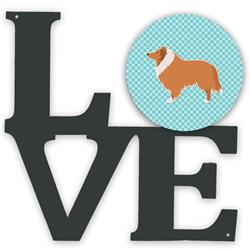 11.5 x 11.75 in. Collie Checkerboard Blue Metal Artwork Love Wall Decor