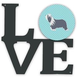 11.5 x 11.75 in. Bearded Collie Checkerboard Blue Metal Artwork Love Wall Decor