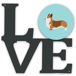 11.5 x 11.75 in. Corgi Checkerboard Blue Metal Artwork Love Wall Decor
