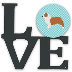 11.5 x 11.75 in. Australian Shepherd Dog Checkerboard Blue Metal Artwork Love Wall Decor