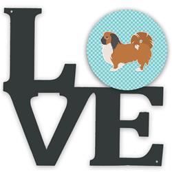 11.5 x 11.75 in. Pekingese Checkerboard Blue Metal Artwork Love Wall Decor