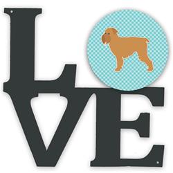 11.5 x 11.75 in. Brussels Griffon Checkerboard Blue Metal Artwork Love Wall Decor