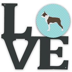 11.5 x 11.75 in. Boston Terrier Checkerboard Blue Metal Artwork Love Wall Decor