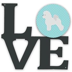 11.5 x 11.75 in. Bichon Frise Checkerboard Blue Metal Artwork Love Wall Decor