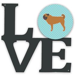 11.5 x 11.75 in. Pug Checkerboard Blue Metal Artwork Love Wall Decor