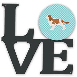 11.5 x 11.75 in. Cavalier King Charles Spaniel Checkerboard Blue Metal Artwork Love Wall Decor