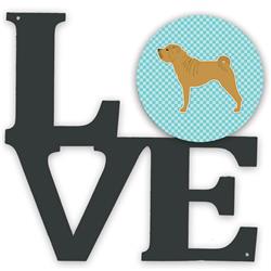 11.5 x 11.75 in. Shar Pei Checkerboard Blue Metal Artwork Love Wall Decor