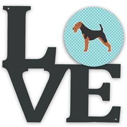 11.5 x 11.75 in. Airedale Terrier Checkerboard Blue Metal Artwork Love Wall Decor