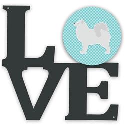 11.5 x 11.75 in. Samoyed Checkerboard Blue Metal Artwork Love Wall Decor