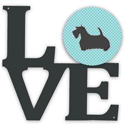 11.5 x 11.75 in. Scottish Terrier Checkerboard Blue Metal Artwork Love Wall Decor