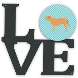 BB3770WALV 11.5 x 11.75 in. Dogue De Bordeaux Checkerboard Blue Metal Artwork Love Wall Decor