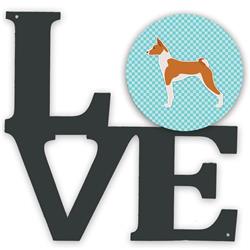 11.5 x 11.75 in. Basenji Checkerboard Blue Metal Artwork Love Wall Decor