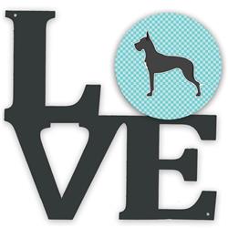 11.5 x 11.75 in. Great Dane Checkerboard Blue Metal Artwork Love Wall Decor