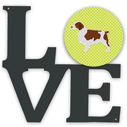 11.5 x 11.75 in. Welsh Springer Spaniel Checkerboard Green Metal Artwork Love Wall Decor