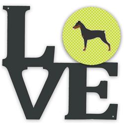 11.5 x 11.75 in. German Pinscher Checkerboard Green Metal Artwork Love Wall Decor