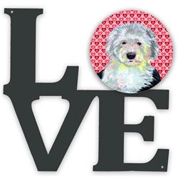 LH9171WALV 11.5 x 11.75 in. Old English Sheepdog Hearts Love & Valentines Day Portrait Metal Artwork Love Wall Decor