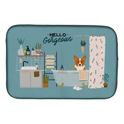 14 x 21 in. Corgi in Bathtub Dish Drying Mat