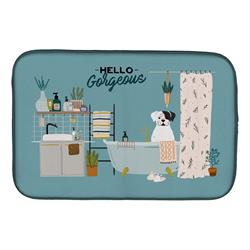14 x 21 in. White Boxer in Bathtub Dish Drying Mat