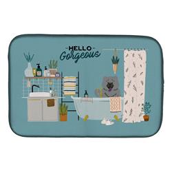14 x 21 in. Blue Chow Chow in Bathtub Dish Drying Mat