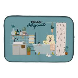 14 x 21 in. White Chow Chow in Bathtub Dish Drying Mat