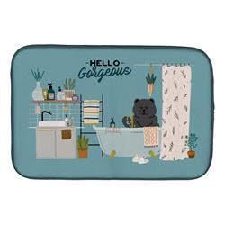 14 x 21 in. Black Chow Chow in Bathtub Dish Drying Mat