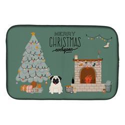 14 x 21 in. Cream Pug Christmas Everyone Dish Drying Mat