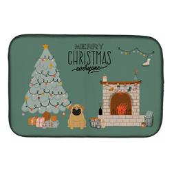 14 x 21 in. Brown Pug Christmas Everyone Dish Drying Mat