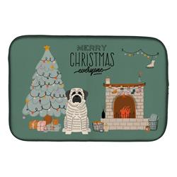 14 x 21 in. White Mastiff Brindle Christmas Everyone Dish Drying Mat