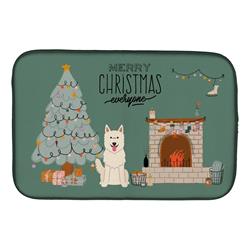 14 x 21 in. White German Shepherd Christmas Everyone Dish Drying Mat