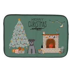 14 x 21 in. Black Silver Miniature Schnauzer Christmas Everyone Dish Drying Mat