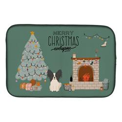 14 x 21 in. Black White Papillon Christmas Everyone Dish Drying Mat
