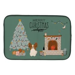 14 x 21 in. Red White Papillon Christmas Everyone Dish Drying Mat