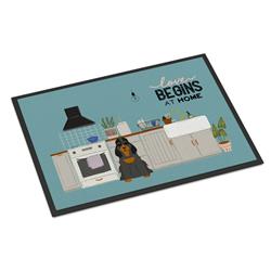24 x 36 in. Black Tan Cocker Spaniel Kitchen Scene Indoor or Outdoor Mat