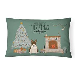 12 x 3 x 16 in. Dark Brindle Bull Terrier Christmas Everyone Canvas Fabric Decorative Pillow