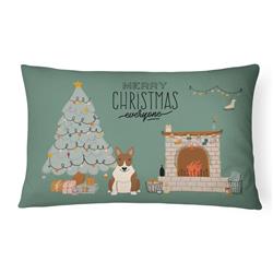12 x 3 x 16 in. Brindle Bull Terrier Christmas Everyone Canvas Fabric Decorative Pillow
