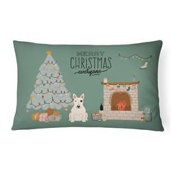 12 x 3 x 16 in. White Bull Terrier Christmas Everyone Canvas Fabric Decorative Pillow