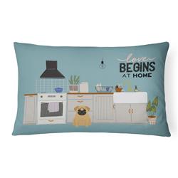 12 x 3 x 16 in. Brown Pug Kitchen Scene Canvas Fabric Decorative Pillow