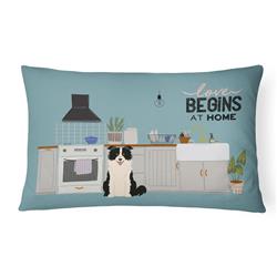 12 x 3 x 16 in. Black White Border Collie Kitchen Scene Canvas Fabric Decorative Pillow
