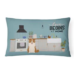 12 x 3 x 16 in. Red White Border Collie Kitchen Scene Canvas Fabric Decorative Pillow