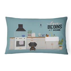 12 x 3 x 16 in. Black Tan Wire Haired Dachshund Kitchen Scene Canvas Fabric Decorative Pillow
