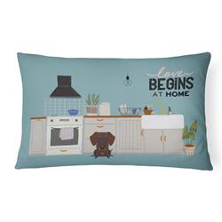 12 x 3 x 16 in. Chocolate Wire Haired Dachshund Kitchen Scene Canvas Fabric Decorative Pillow