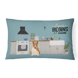 12 x 3 x 16 in. Red White Bull Terrier Kitchen Scene Canvas Fabric Decorative Pillow