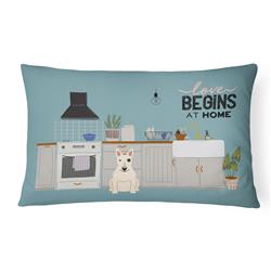12 x 3 x 16 in. White Bull Terrier Kitchen Scene Canvas Fabric Decorative Pillow