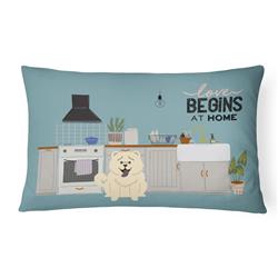 12 x 3 x 16 in. White Chow Chow Kitchen Scene Canvas Fabric Decorative Pillow