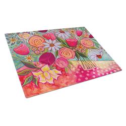 Polka Dots Flowers Glass Cutting Board - Large