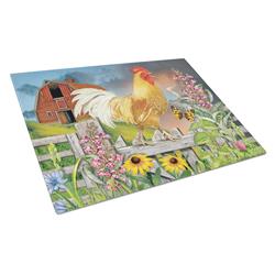 Yellow Rooster Greeting the Day Glass Cutting Board - Large