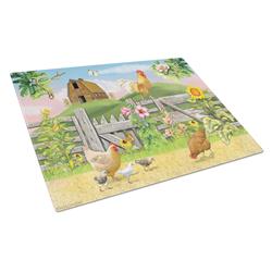 Rooster On Fence Glass Cutting Board - Large